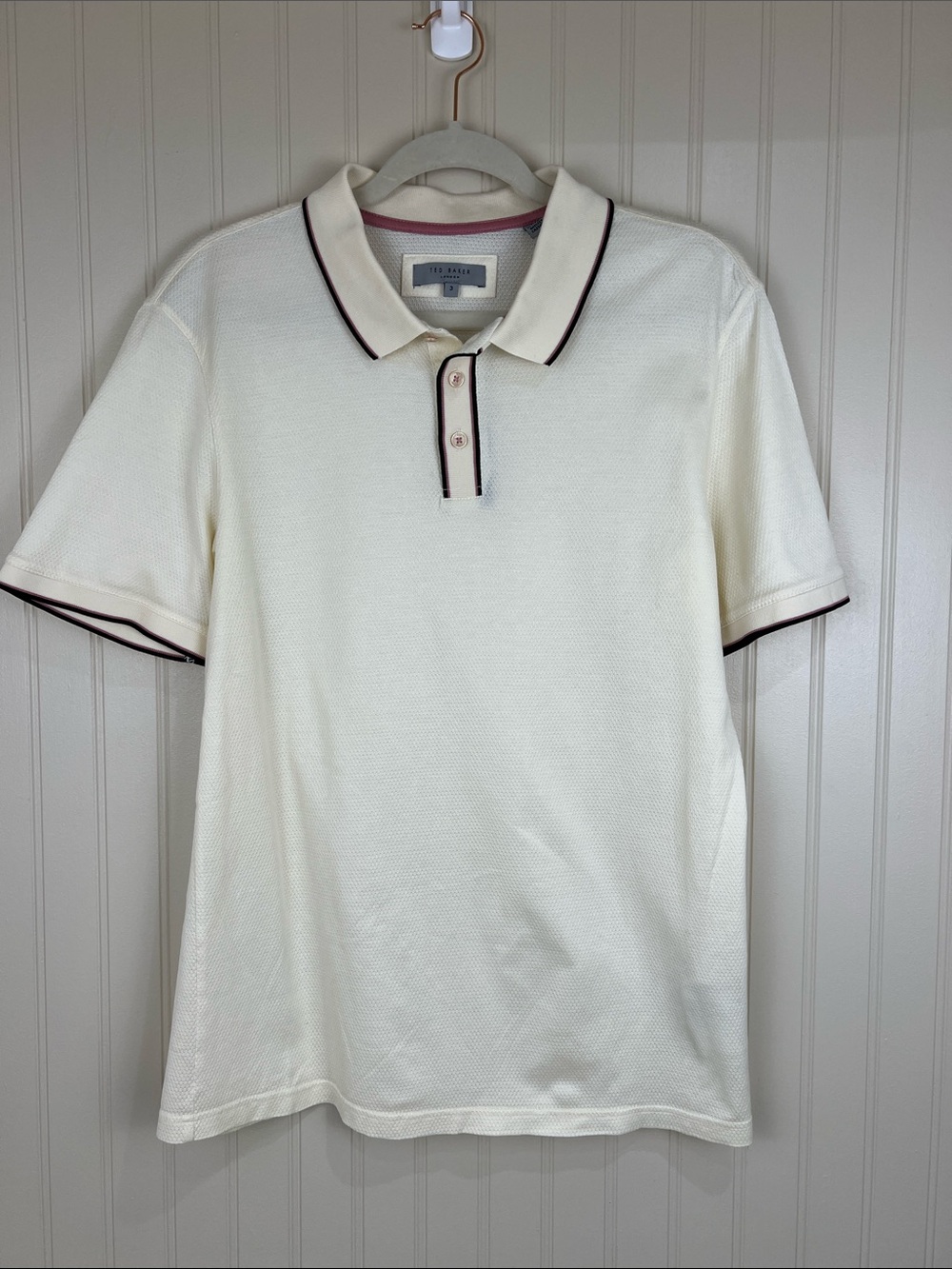 Ted Baker London 100% Cotton Textured Polo Shirt with Dark Tipping Size 3 Medium
